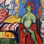 Acryl schilderij op doek, Maya Wildevuur, Abstracte figuren, 1996